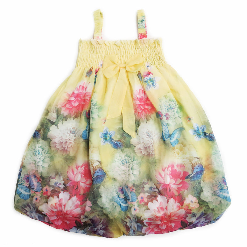 Yellow Peony Butterfly Chiffon Baby Doll Dress