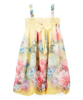 Yellow Peony Butterfly Chiffon Baby Doll Dress