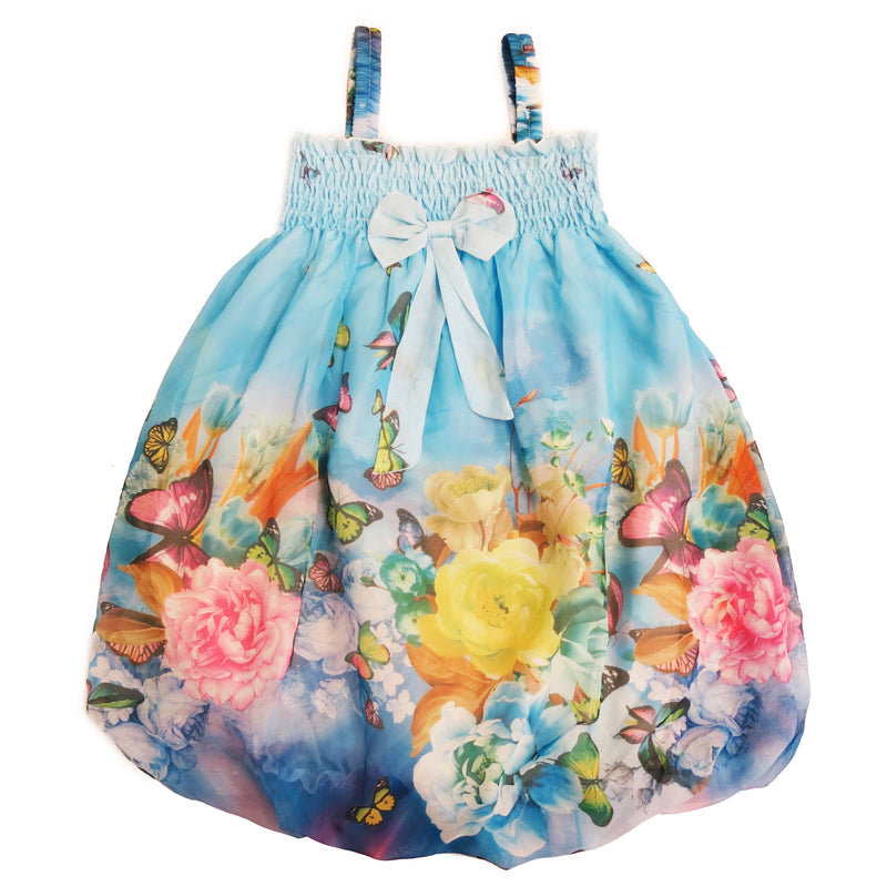 Blue Butterfly Floral Chiffon Baby Doll Dress