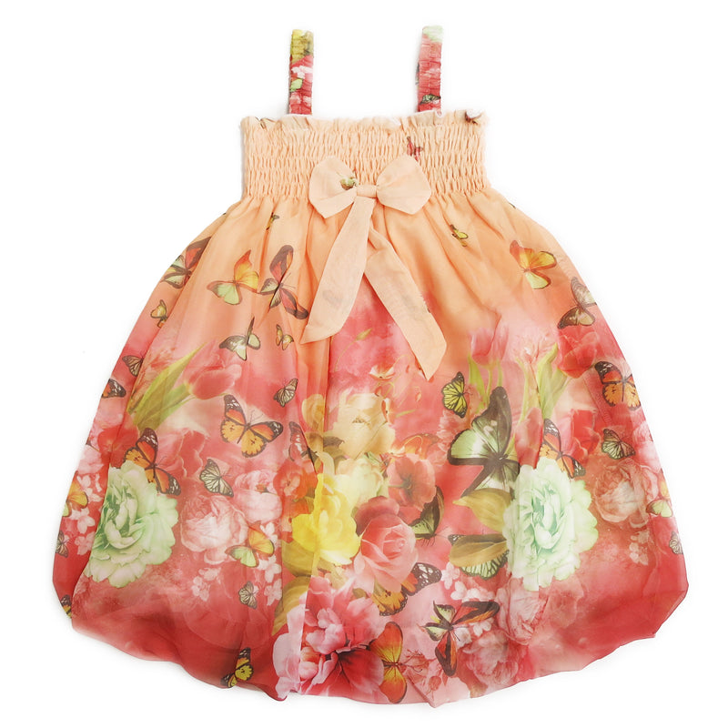 Coral Butterfly Floral Chiffon Baby Doll Dress