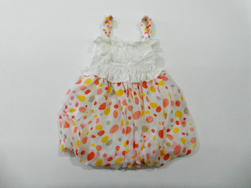 White Orange Dot Chiffon Baby Doll Dress