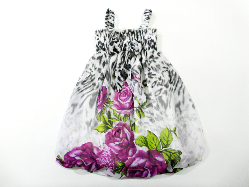 Black White Rose Chiffon Baby Doll Dress