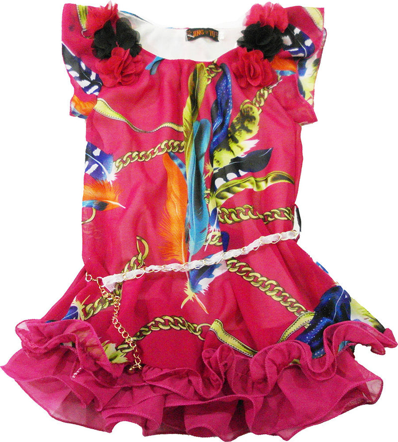 Hot Pink Feather Chiffon Dress