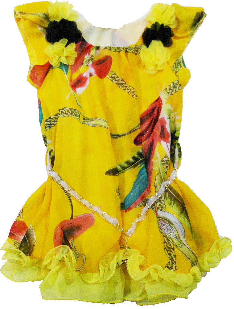 Yellow Feather Chiffon Dress