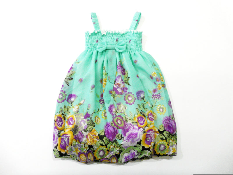 Green Flowers Chiffon Baby Doll Dress