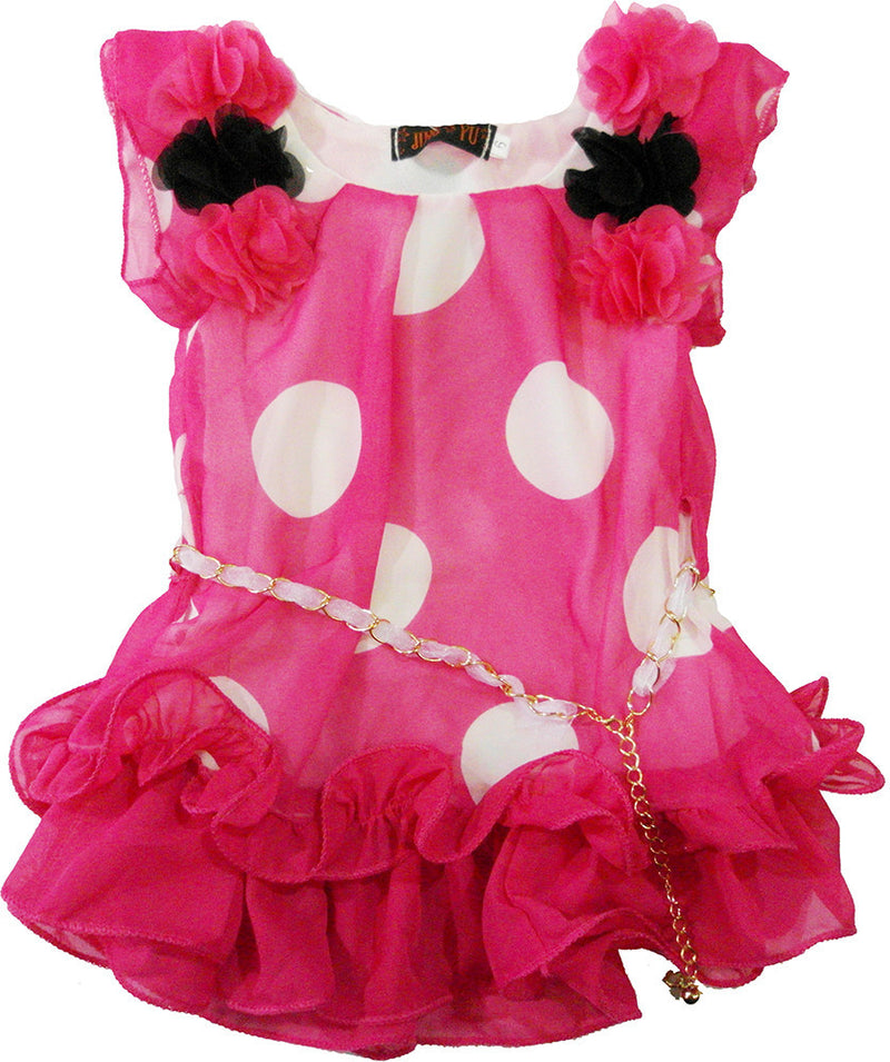 Hot Pink White Dot Chiffon Dress
