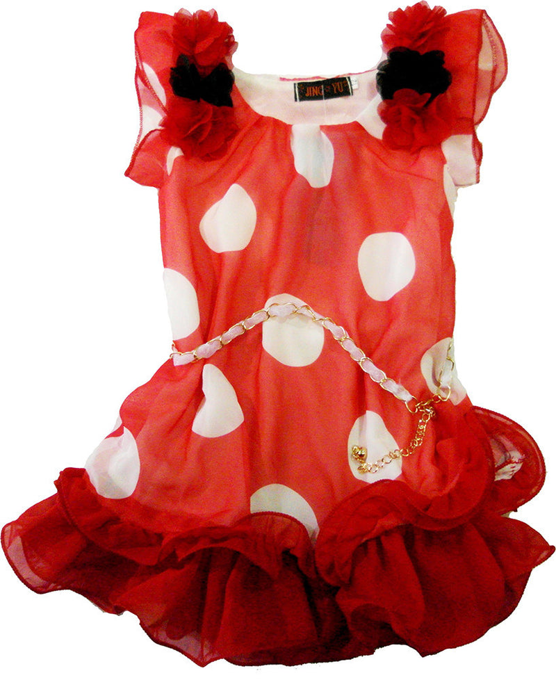 Red White Dot Chiffon Dress