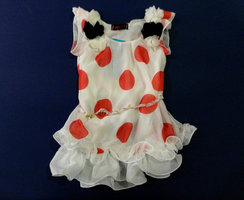 White Red Dot Chiffon Dress