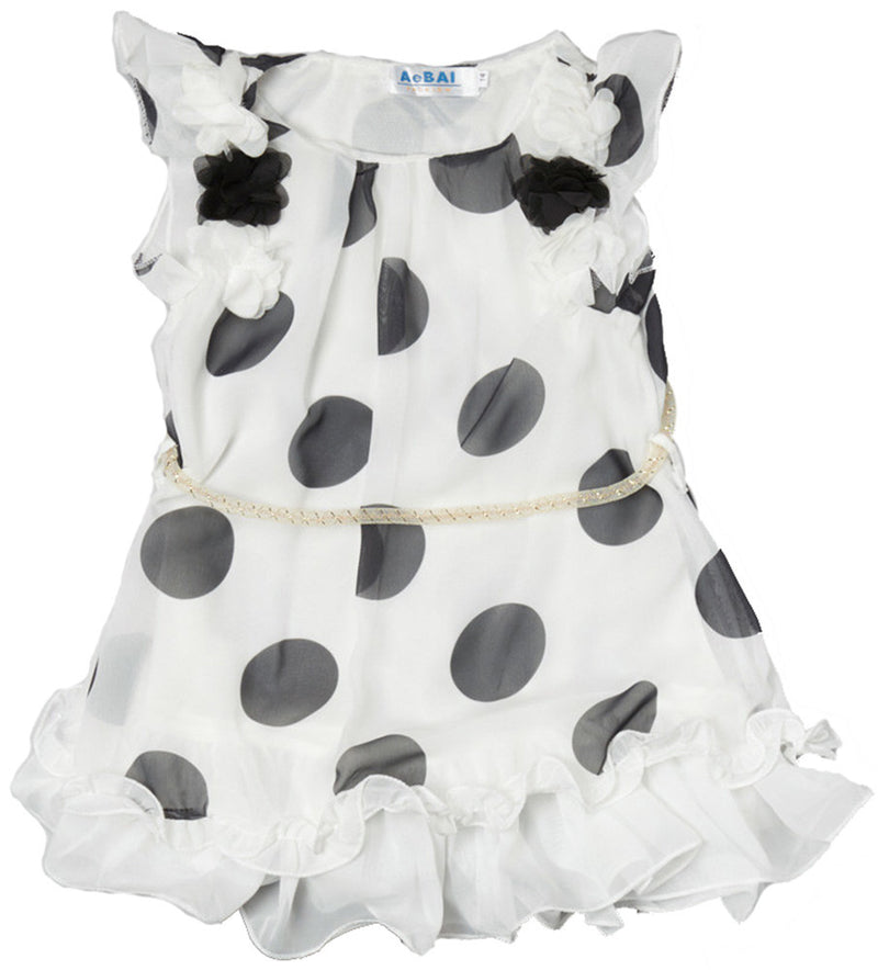 White Black Dot Chiffon Dress