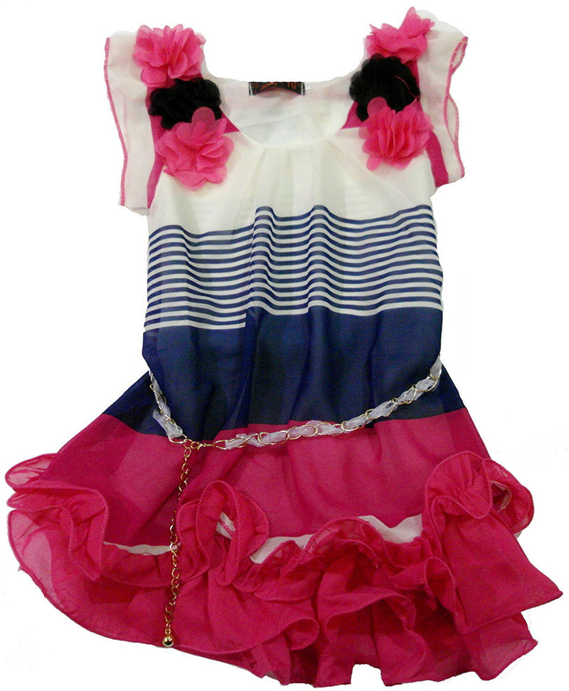 White Blue Pink Chiffon Dress