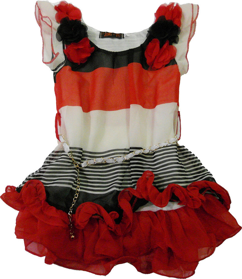 Red White Black Chiffon Dress
