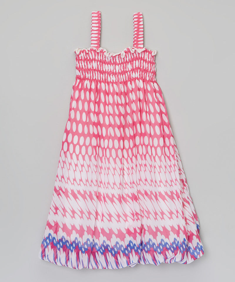 Hot Pink White Dot Chiffon Baby Doll Dress