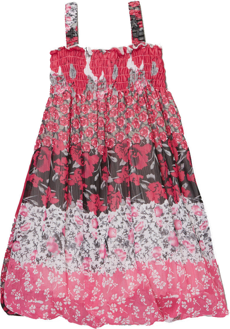 Hot Pink Leaves Chiffon Baby Doll Dress