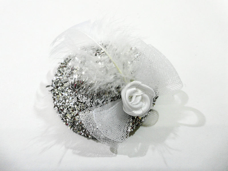 Feather Rose Bow Glitter Hat
