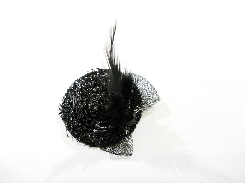 Feather Rhinestone Bow Glitter Hat