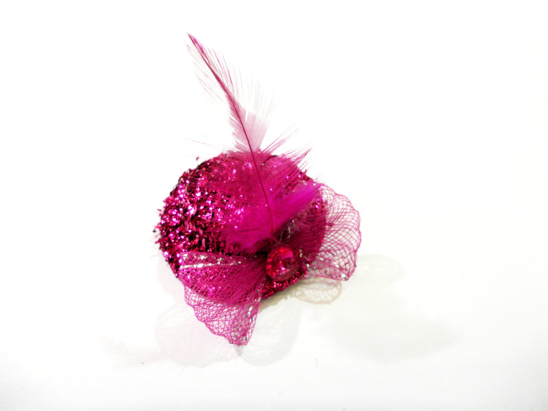 Feather Rhinestone Bow Glitter Hat