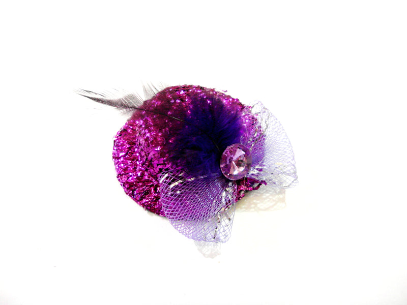 Feather Rhinestone Bow Glitter Hat