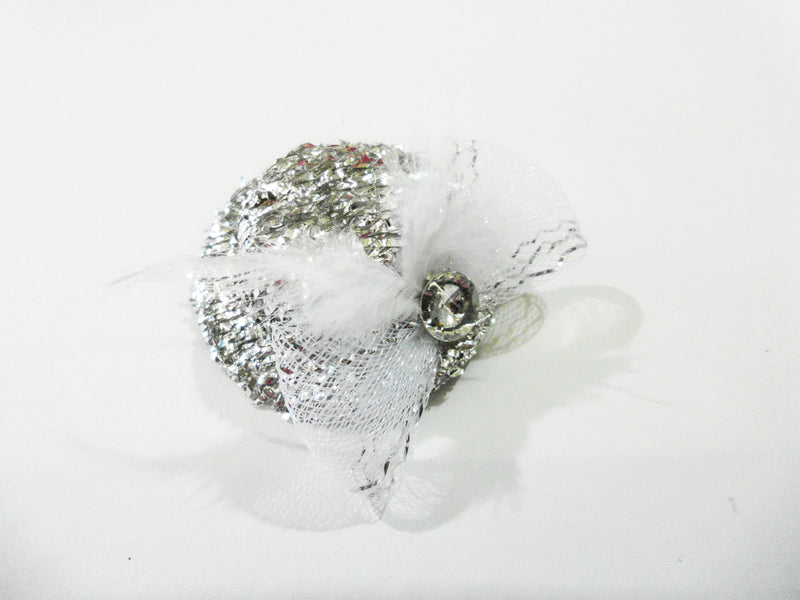 Feather Rhinestone Bow Glitter Hat