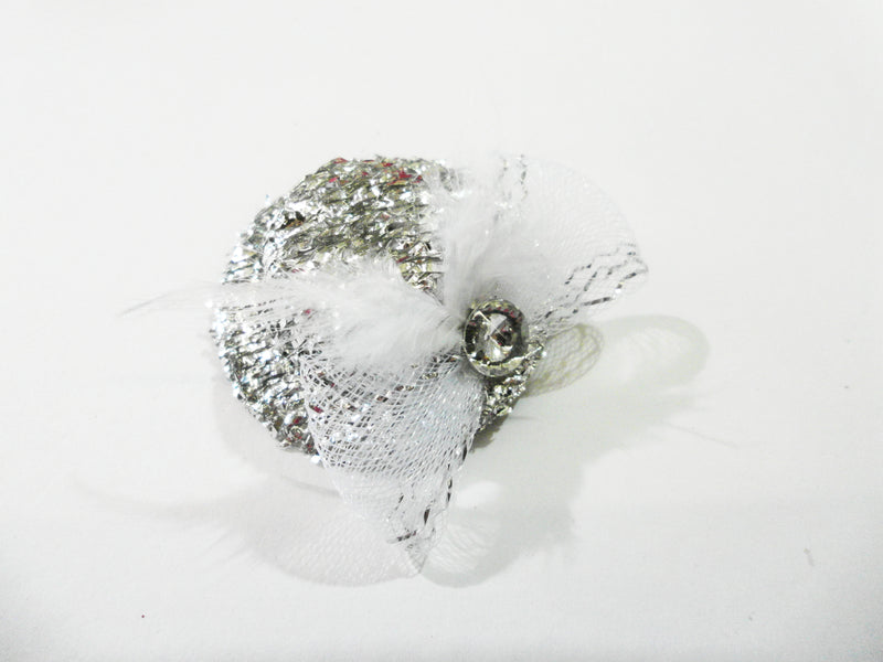 Feather Rhinestone Bow Glitter Hat