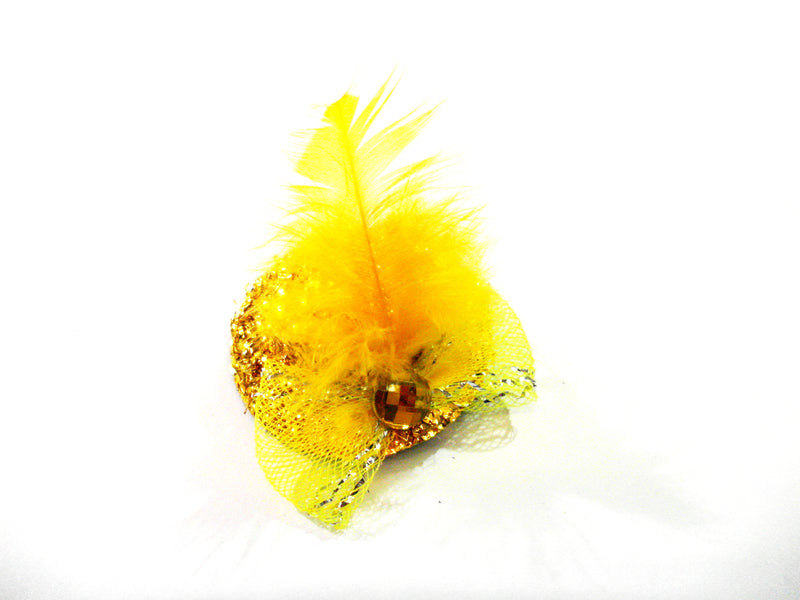 Feather Rhinestone Bow Glitter Hat