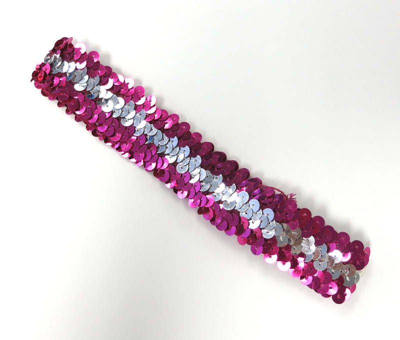 Hot Pink & Silver Triple Sequin Elastic Headband