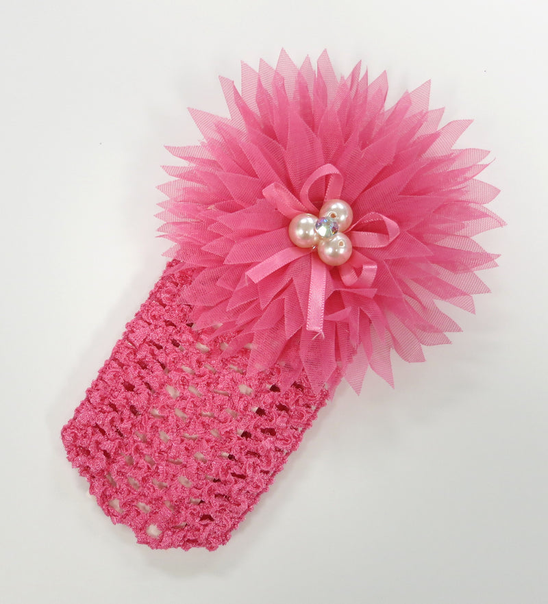 Hot Pink Pearls Rhinestone Crochet Headband