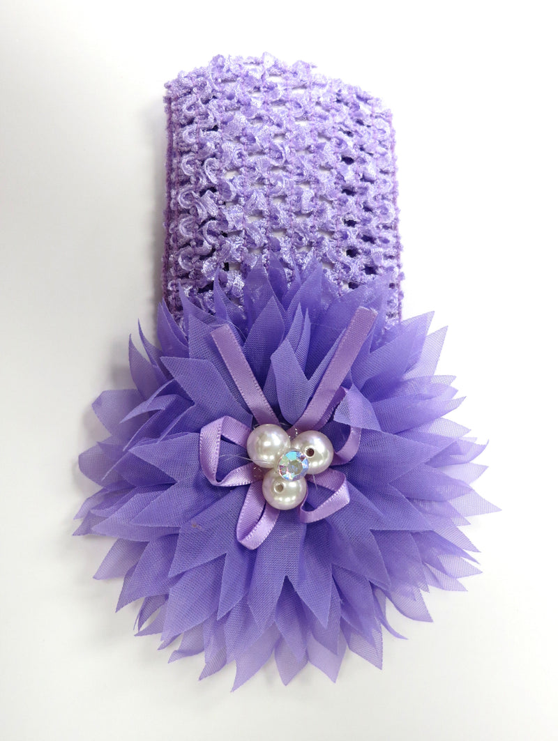 Purple Pearls Rhinestone Crochet Headband