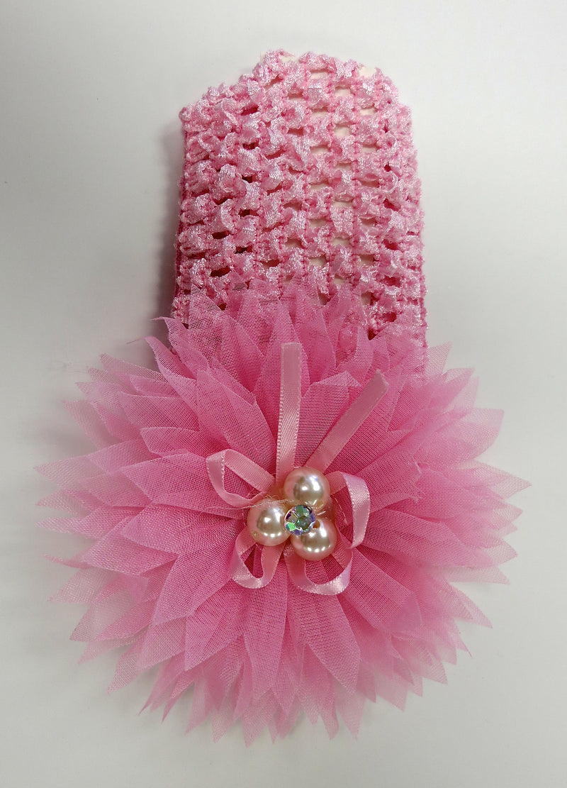 Pink Pearls Rhinestone Crochet Headband