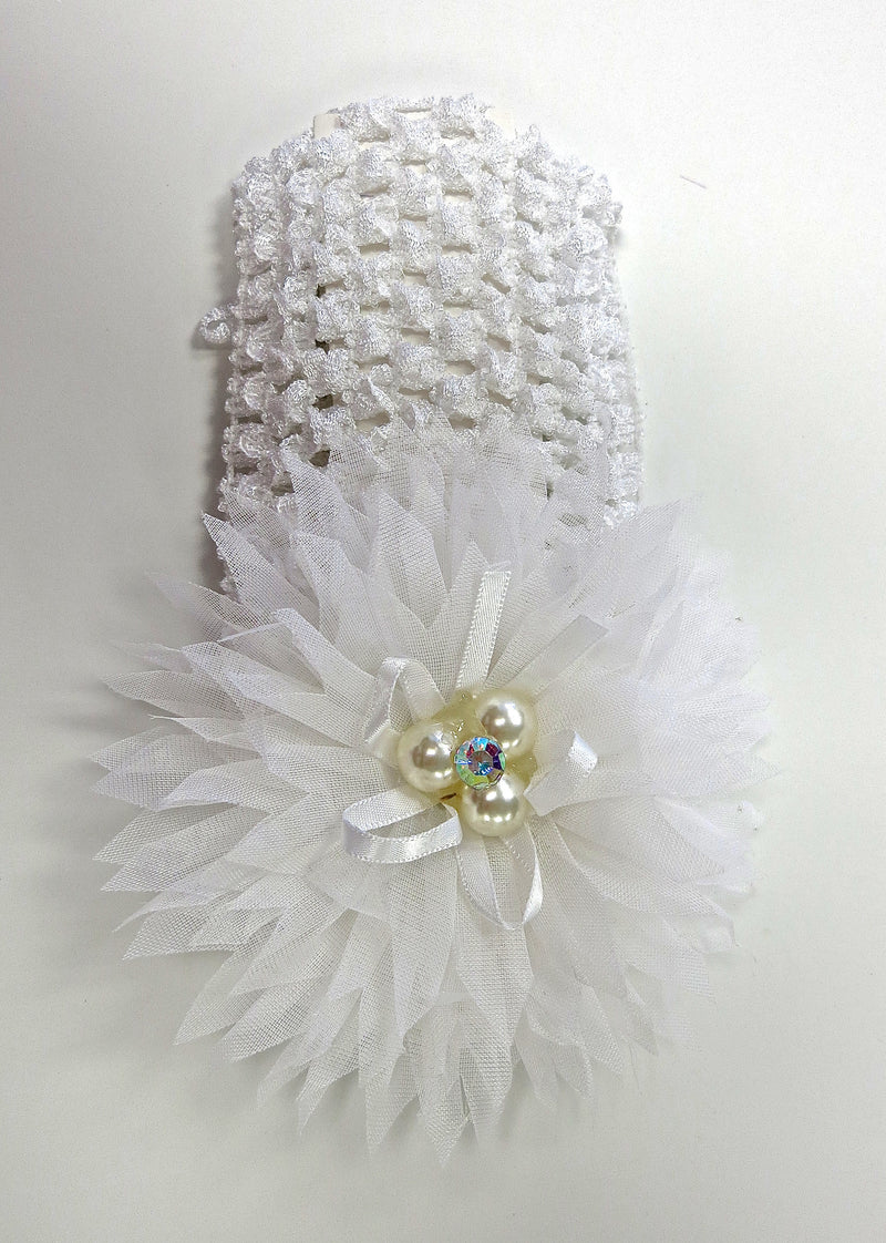 White Pearls Rhinestone Crochet Headband