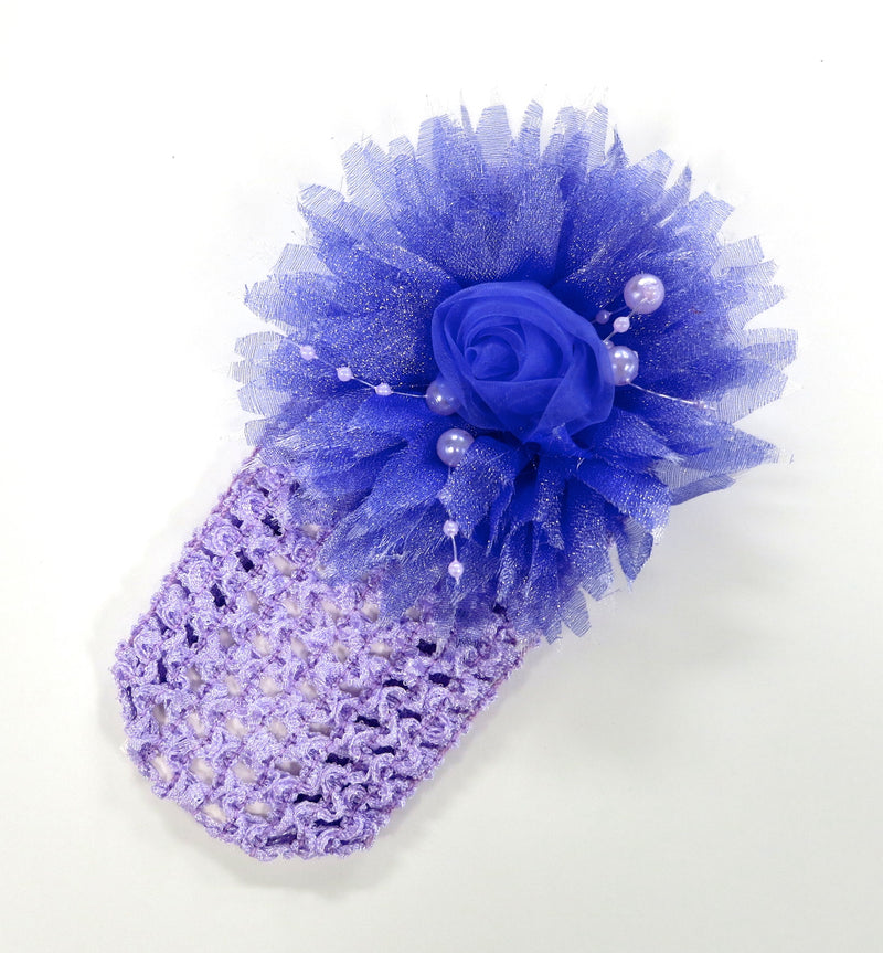 Purple Rose Pearls Crochet Headband