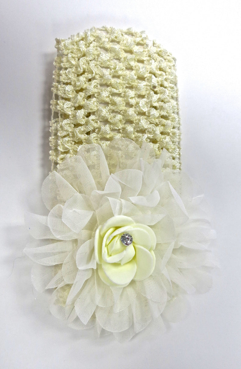 Cream Rose Rhinestone Crochet Headband