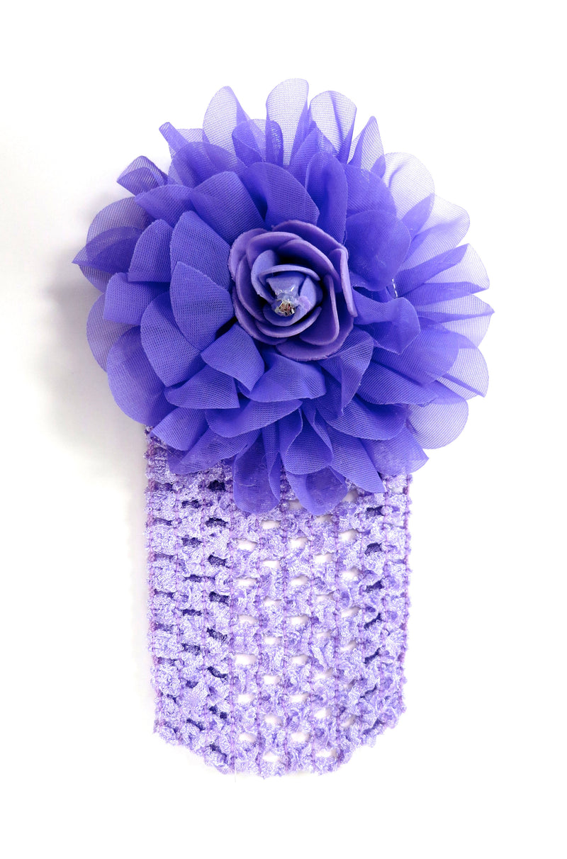 Purple Rose Rhinestone Crochet Headband