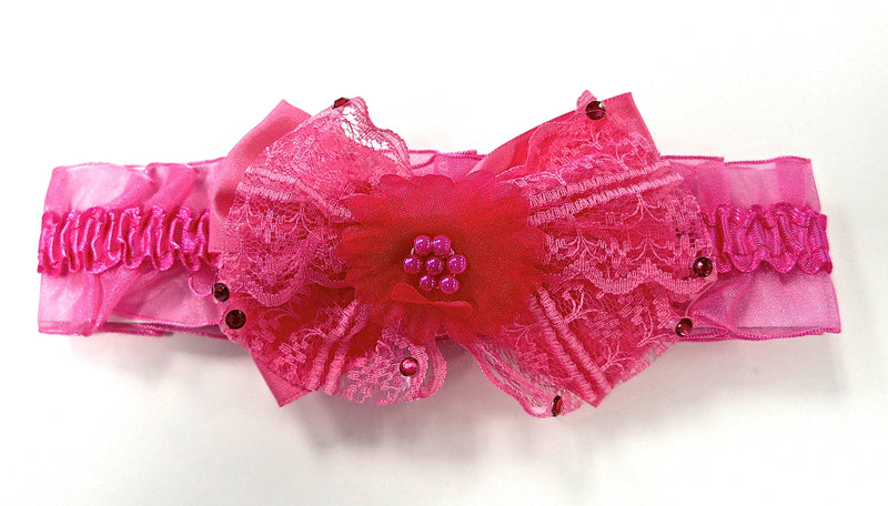 Hot Pink Lace Bow Elastic Headband