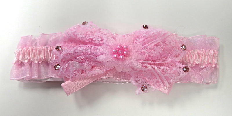 Pink Lace Bow Elastic Headband