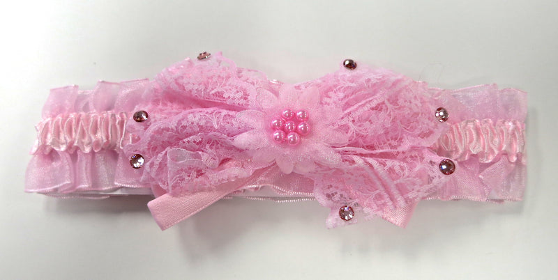 Pink Lace Bow Elastic Headband