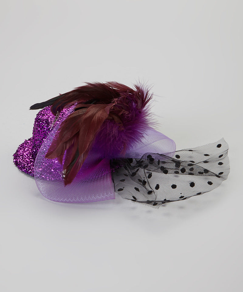 Colors Feather Flower Glitter Hat With Veil