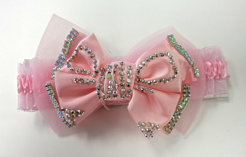 Pink Bow Rhinestone Elastic Headband