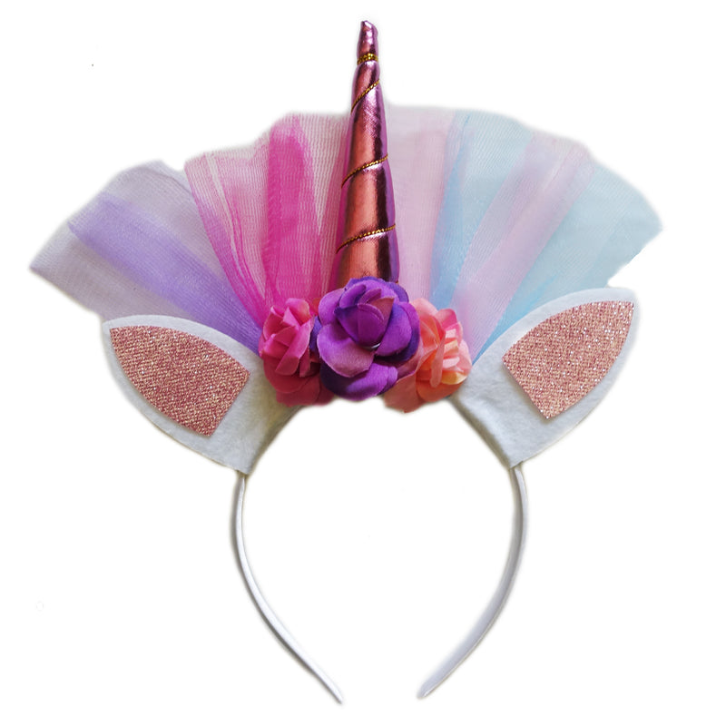 Pink Rainbow Unicorn Flower Head Band