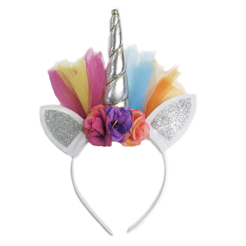 Silver Rainbow Unicorn Flower Head Band