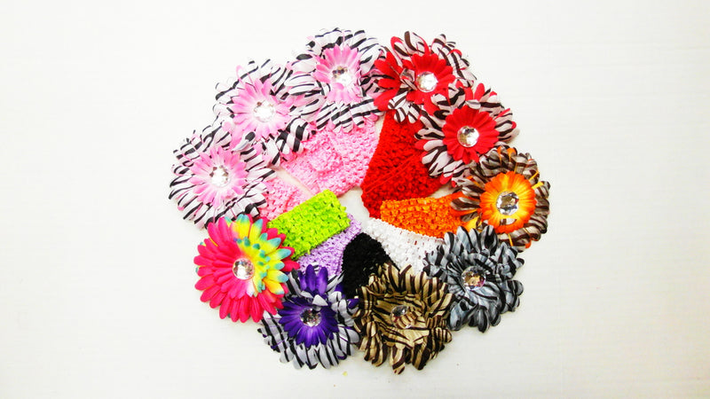 Crochet Headband With Daisy Zebra Flower