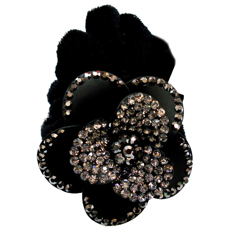 Rhinestone Black Rose3 Donut Hairband