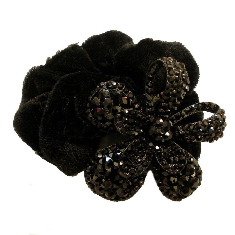 Rhinestone Black Flower5  Donut Hairband