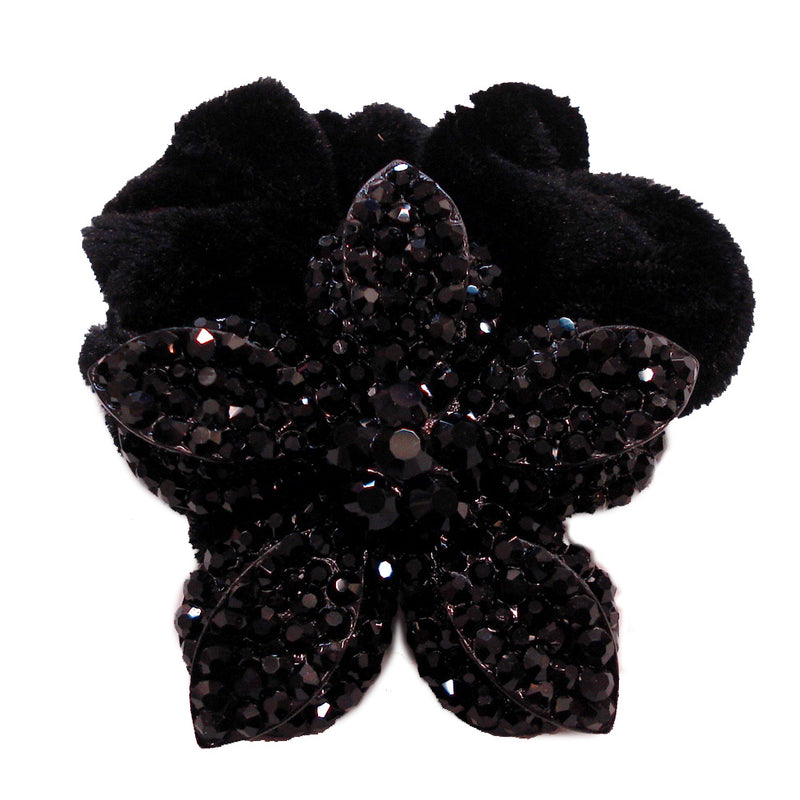Rhinestone Black Flower5 Donut Hairband