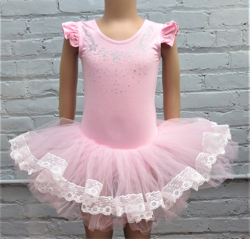 Pink Rhinestone Star Lace Trim Ballet Dress