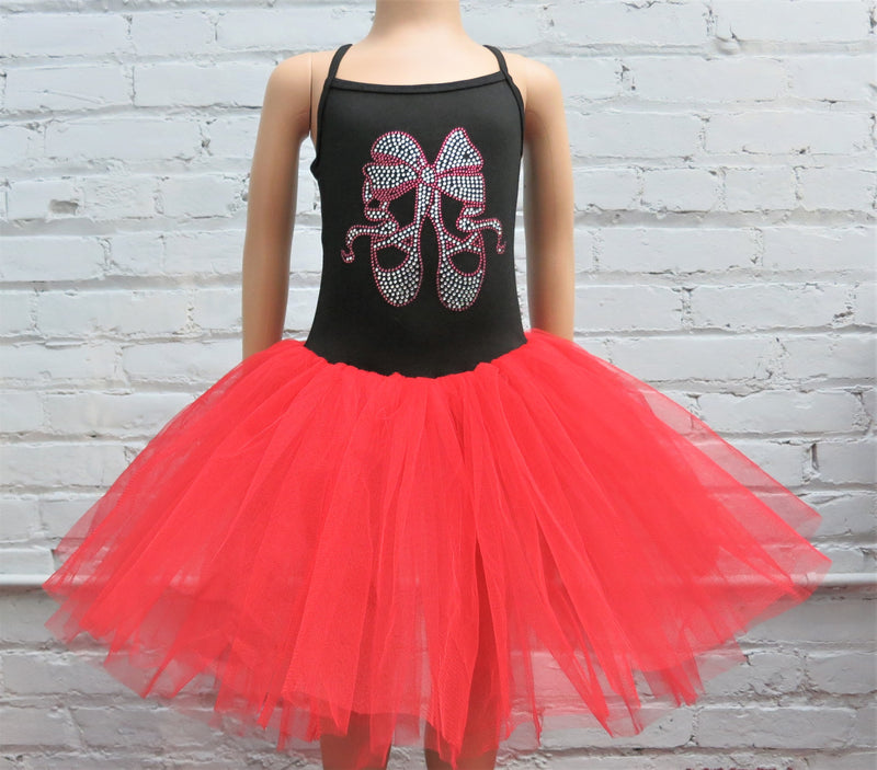 Black Red Rhinestone Ballet Shoes & Bow Ballet Dress