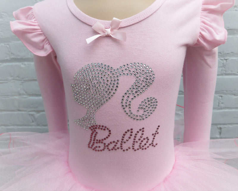 Pink Rhinestone Ballet Girl Long Sleeve Ballet Dress