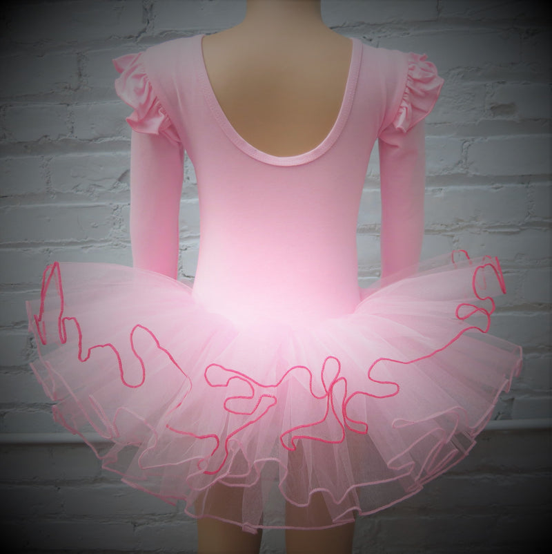 Pink Rhinestone Ballet Girl Long Sleeve Ballet Dress
