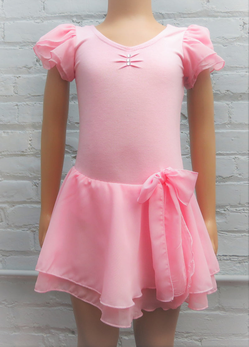Pink Chiffon Sleeve Bow Skirted  Ballet Dress