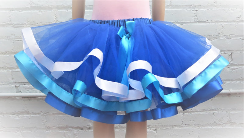 Royal Blue/Light blue/White Ribbon Trim Tutu