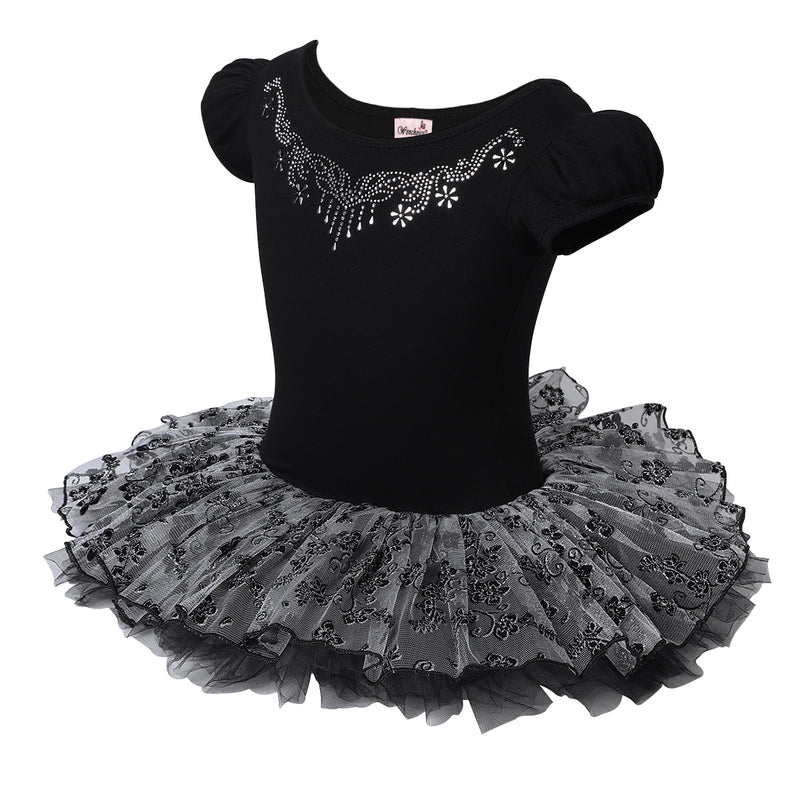 Black/Silver Flowers Ballet Dress